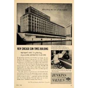  1958 Ad Jenkins Pipe Valves Chicago Sun Times Building 