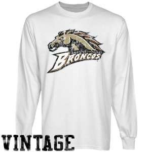 Western Michigan Broncos White Distressed Logo Vintage Long Sleeve T 