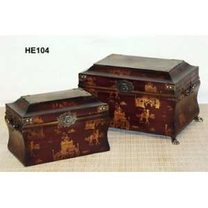 Antique Maroon/Gold Footed Sri Lankan Curved Trunks, S/  