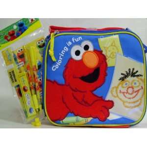  Fun Elmo Insulated Lunch Box and Yellow Stationery Set 