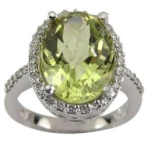  Platinum Antique Green Amethyst and Diamond Ring   8 Da 