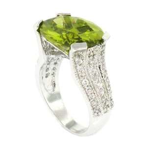 Vintage/Modern Engagement Ring w/Peridot & White CZs Size 9