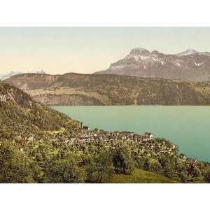 Vintage Travel Poster   Gersau with Oberbauen Lake Lucerne Switzerland 