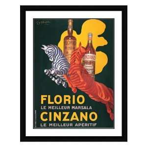  Cappiello Framed Art Florio e Cinzano  1930 Vintage