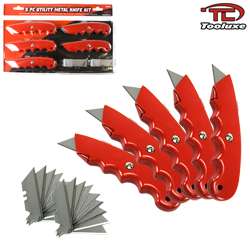 5PC TOOLUXE METAL UTILITY KNIFE KNIVES WITH BLADES FINGER CONTOUR GRIP 