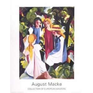 Vier Madchen 1912 Offset Lithograph by August Macke. size 27.5 inches 