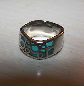 Stainless Steel Blue Resin swirl Wave stacking ring 7  