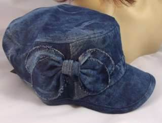 Ladies BLUE DENIM BOW CADET BASEBALL CAP VISOR HAT  