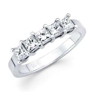 Prong Set Princess Diamond Anniversary Ring 14k White Gold Band 1.02ct 