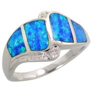Sterling Silver, Synthetic Opal Inlay Ring, w/ Brilliant Cut CZ stone 