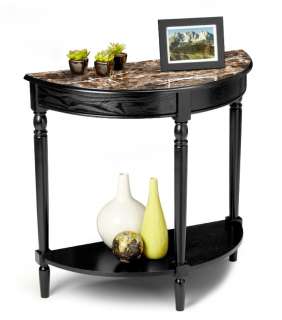French Country Black Wood Marble Style Entry Side Table  