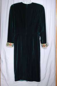 VTG 80s ALBERT NIPON Dk Green Velvet Jeweled DRESS 8  