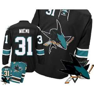  Sharks Authentic NHL Jerseys Antti Niemi Third Black Hockey Jersey 