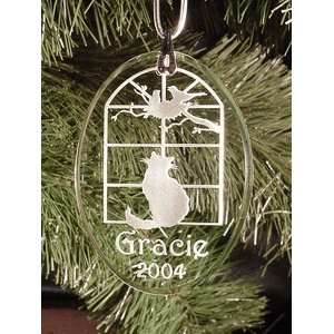  Personalized Cat Theme Etched Glass Ornament