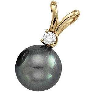 Fabulous Diamond & Black Pearl Pendant in 14 kt Yellow Gold with FREE 