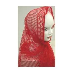  Red with Fringes Veil Headcovering 