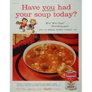  1957 Campbells Vegetable Beef Soup Kids Orig. Print Ad 
