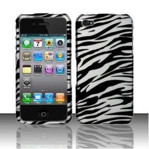 Apple Iphone 4, 4s Phone Protector Hard Cover Case Black Silver Zebra 