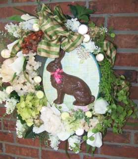   Country French Easter Wreath Faux Chocolate Rabbit Lux REDAPPLESALES