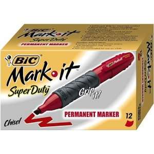  Bic Mark It Super Duty Permanent Marker, Chisel, Red , 12 