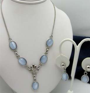 Vintage Sterling Blue Glass Necklace Earring Set  