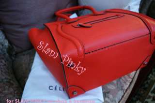 100% Auth Celine 2012 Resort Red Vermillion Pebble Leather Mini 