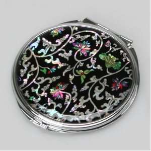 Mother of Pearl Arabesque Flower Design Double Compact Cosmetic Makeup 