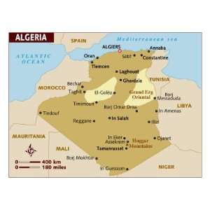  Map of Algeria, Africa Giclee Poster Print