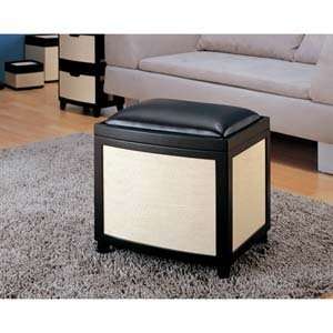   Natural Ottoman with Faux Leather Cushion and Trim Furniture & Decor