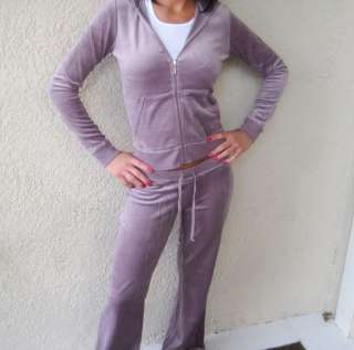 JUICY COUTURE Light Purple Velour BASIC Tracksuit Hoodie Pants Set XL 