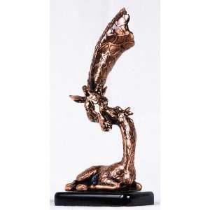  14 inch Copper Giraffe Parent Nuzzling Seated Baby Calf Display 