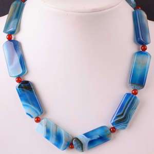 18X40MM Blue Veins Rectangle Agate Beads Gemstone Pendant Necklace 