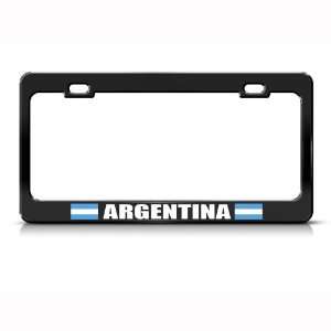 Argentine Argentinean Flag Black Country Metal License Plate Frame Tag 