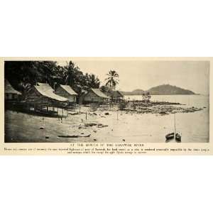  1912 Print Sarawak River Borneo Malaysia Dyaks Huts 