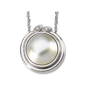  14k White Gold Mabe Pearl And Diamond Pendant 12/.02ct 