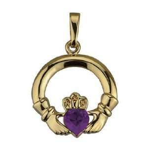   Gold Plated Claddagh Birthstone Necklace   February   Made in Ireland