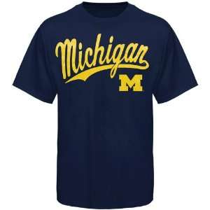  NCAA Michigan Wolverines Script One T Shirt   Navy Blue 