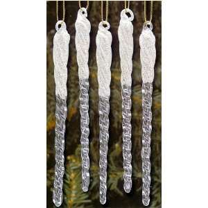Pack of 12 Clear & Frosted Glass Icicle Christmas Ornaments 5.25
