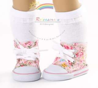   Sneakers Shoes Rainbow Flowers Pink for 18 American Girl dolls  
