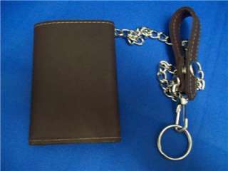 Mens Trucker Trifold Snap Wallet Chained Biker Leather  