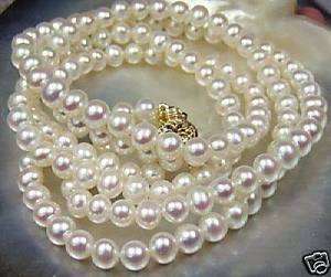 Beautiful7 7.5mm White Akoya Cultured Pearl Necklace 25“  