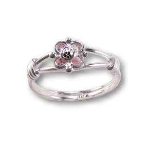    Pink Flower Crystal Sterling Silver Glitter Ring, 8 Jewelry