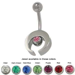 Sterling Silver Half Moon Design Belly Ring with Cz Jewel 