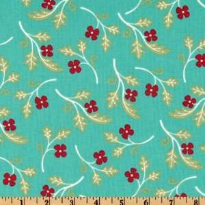  44 Wide Deck The Halls Winter Flowers Teal Fabric By The 