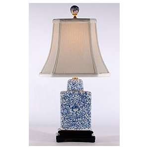  Soft Blue & White Rectangular Porcelain Accent Table Lamp 