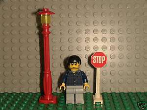 LEGO MINIFIG TOWN DUDE W STREET LIGHT VINTAGE STOP SIGN  