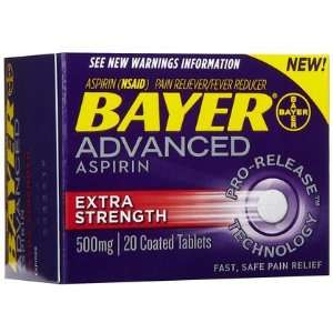  Bayer Advanced Aspirin Extra Strength Tablets 500mg, 20 ct 