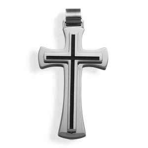    Polished Black Inlay Stainless Steel Cross Pendant 