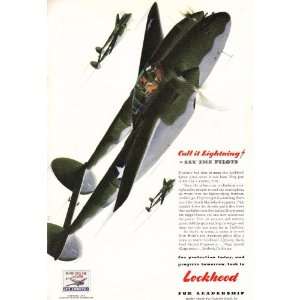   WWII Ad Lockheed P 38 Lightning Fighter Squadron Plane Original War Ad