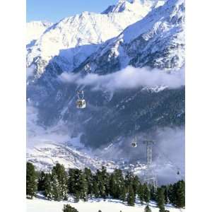 Gondolas Rising Above Village of Solden in Tirol Alps, Tirol, Austria 